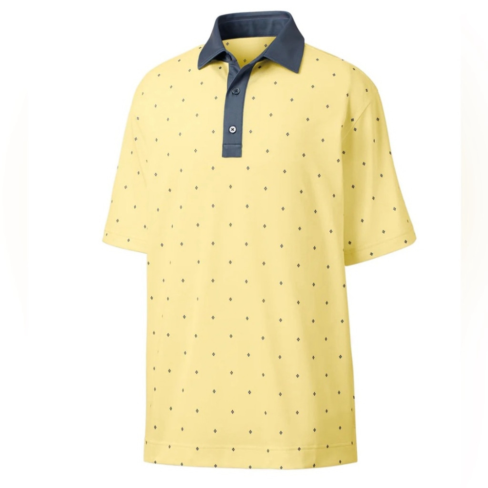 FOOTJOY BIRDSEYE ARGYLE PRINT WITH KNIT COLLAR GOLF POLO SHIRT men’s large